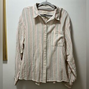Universal Thread Cream Button-Down Shirt with Multi Colored Stripes